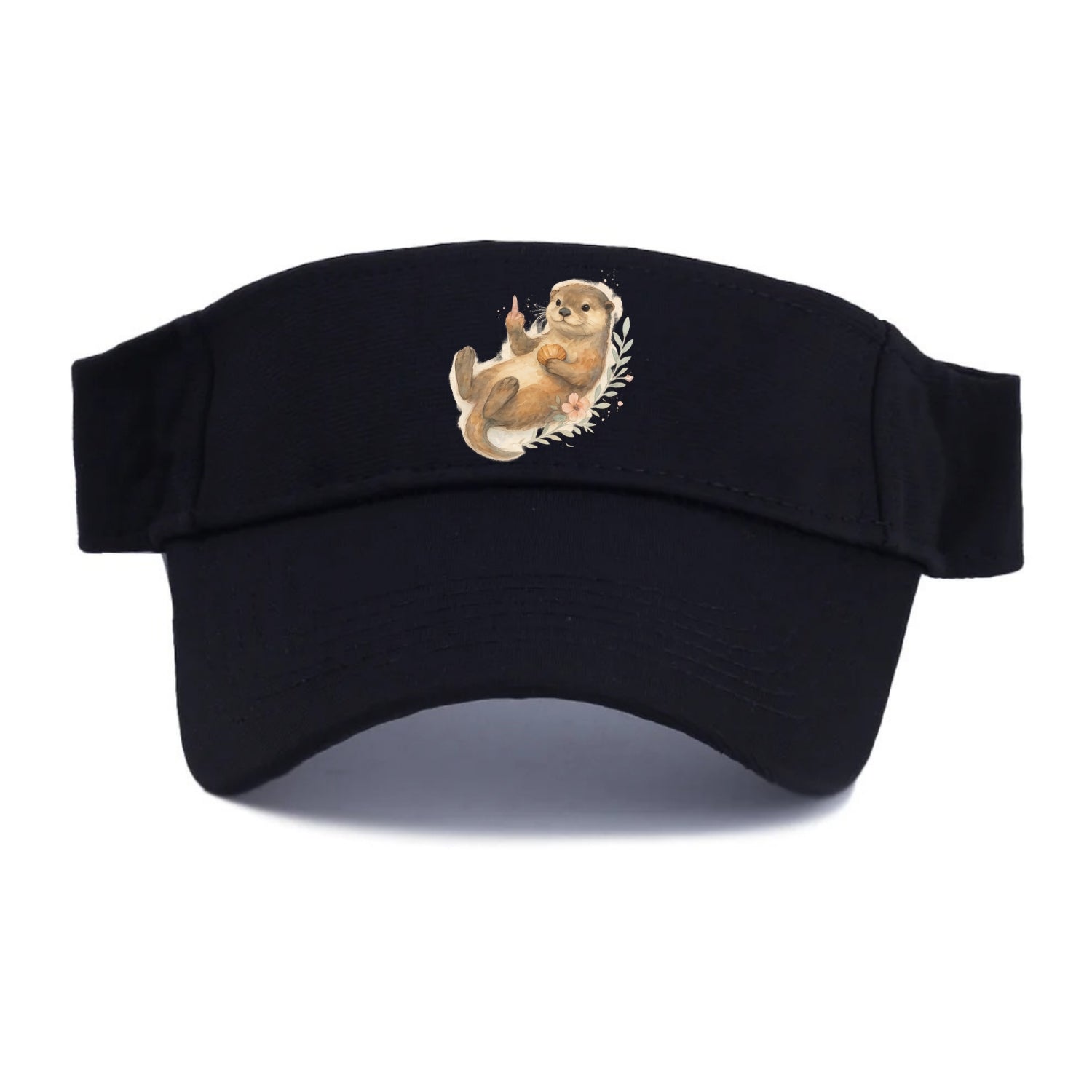 adorable otter floating on back, middle finger up while holding a shellfish - Visor - Black
