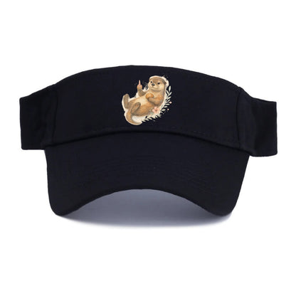 adorable otter floating on back, middle finger up while holding a shellfish - Visor - Black