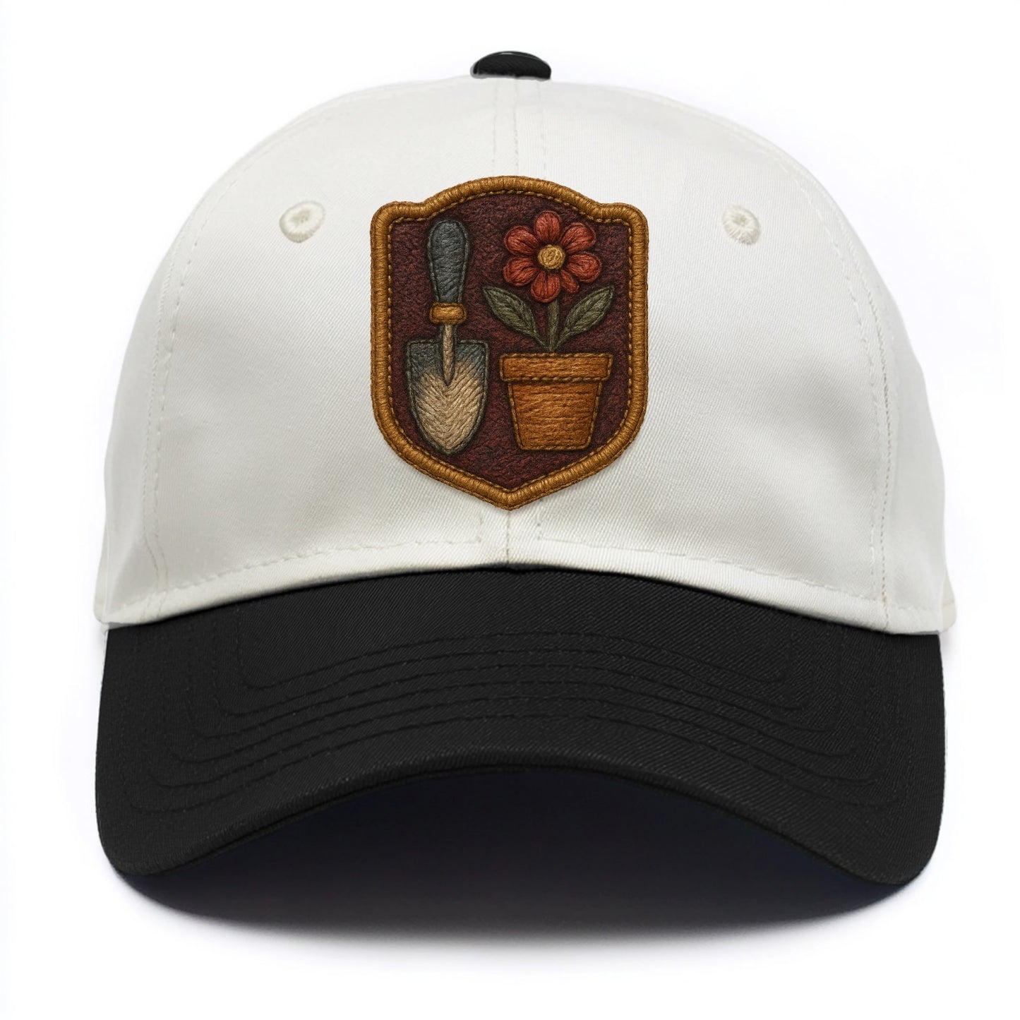 Garden trowel with flower pot - gardener badge - Two Tone Cap - Black