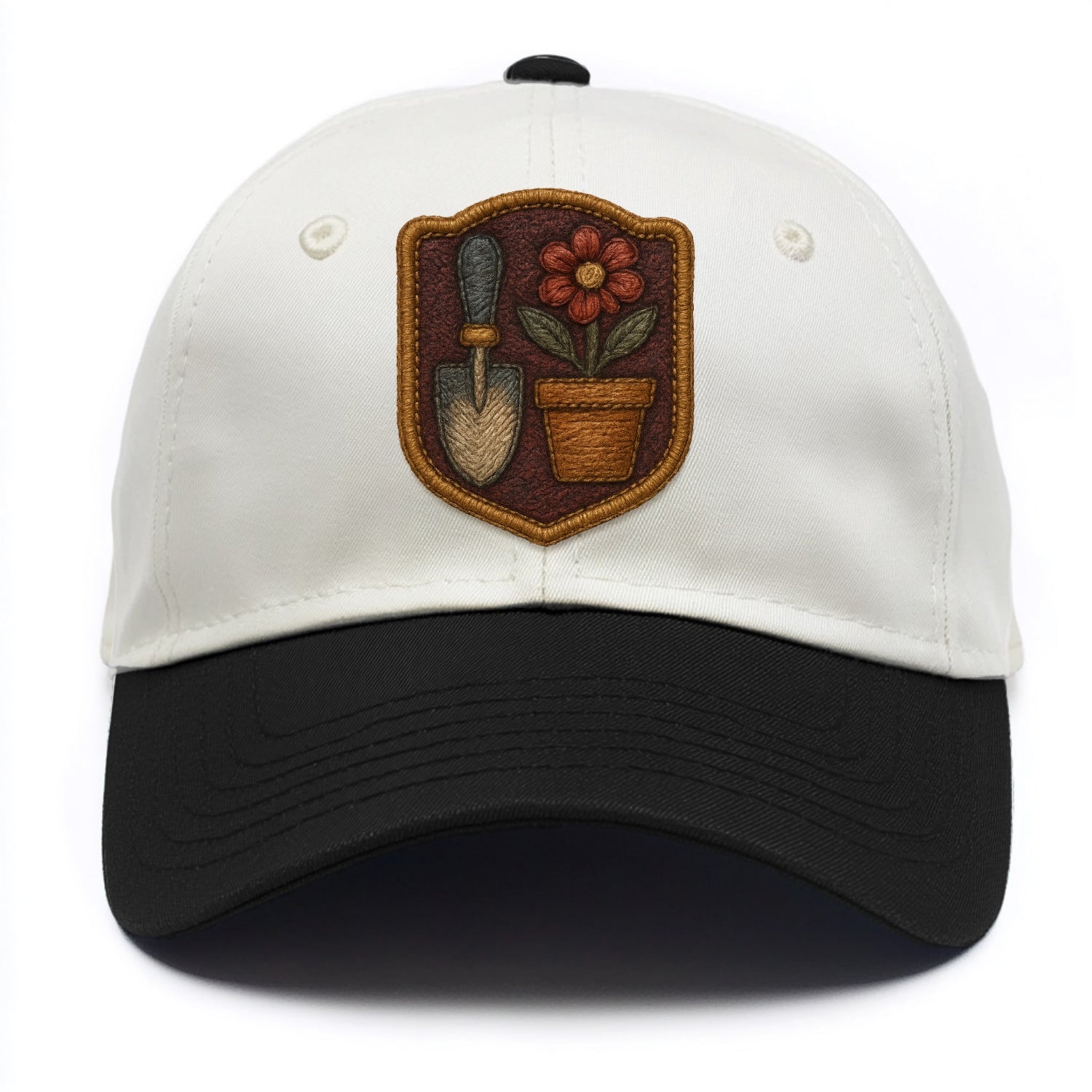 Garden trowel with flower pot - gardener badge - Two Tone Cap - Black