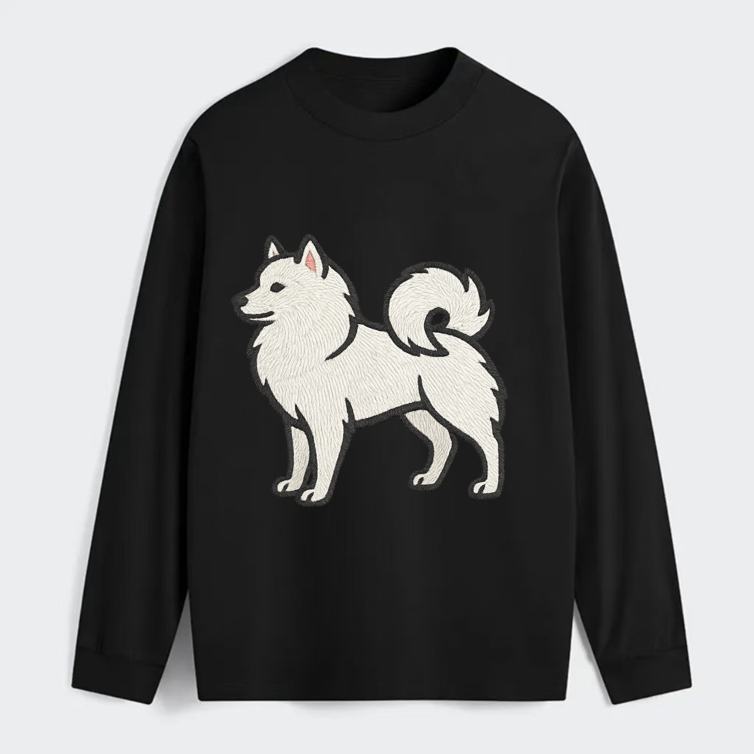American Eskimo Dog - White spitz embroidered standing design - Classic Long Sleeve Shirt - Black