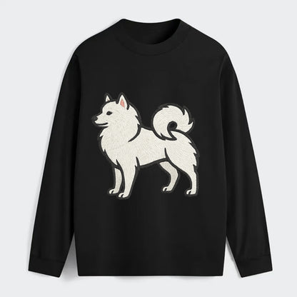 American Eskimo Dog - White spitz embroidered standing design - Classic Long Sleeve Shirt - Black