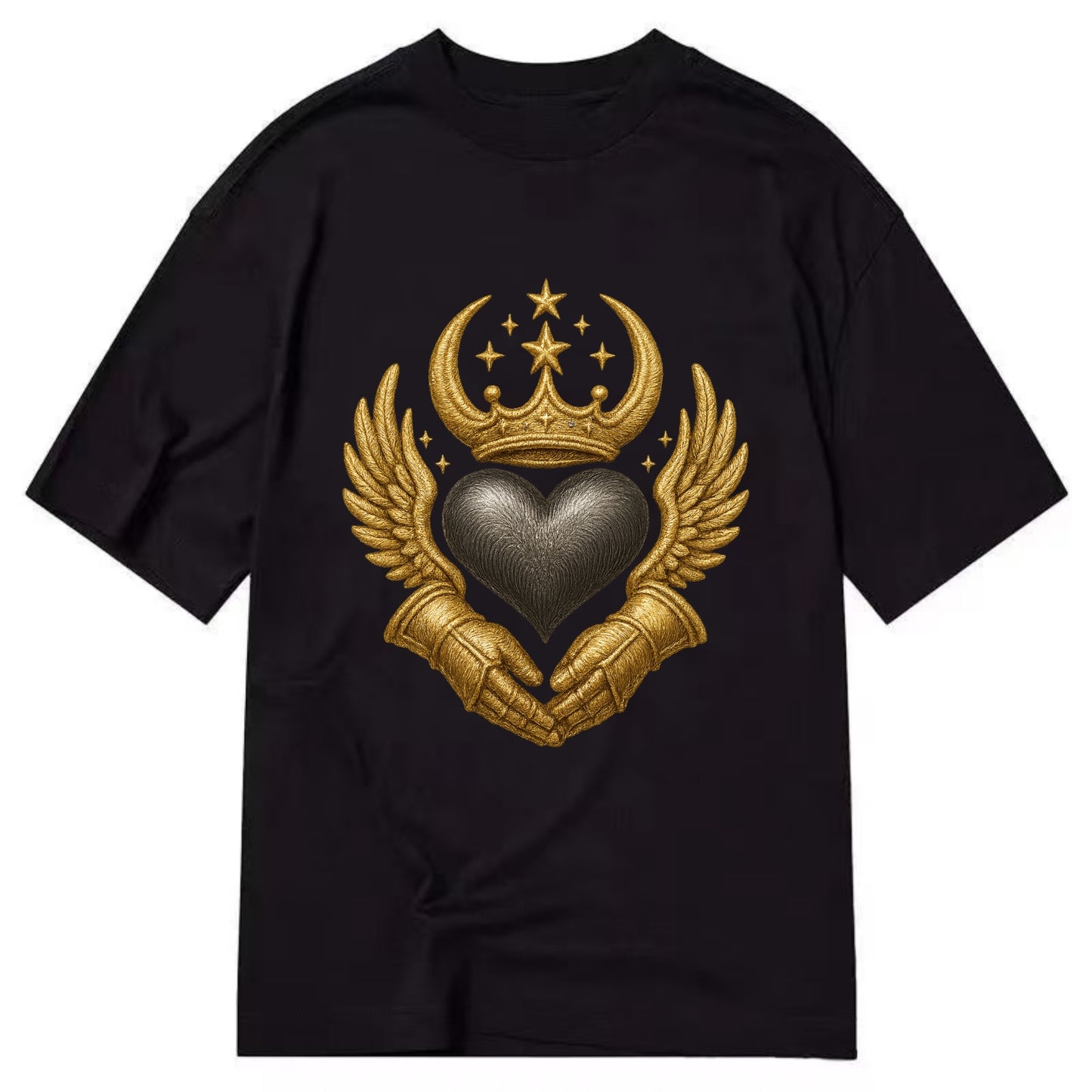Nordic knotwork crown supporting a frosted steel heart with mittened hands - Classic T-shirt - Black