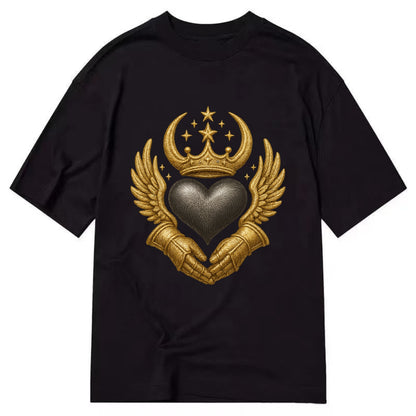 Nordic knotwork crown supporting a frosted steel heart with mittened hands - Classic T-shirt - Black