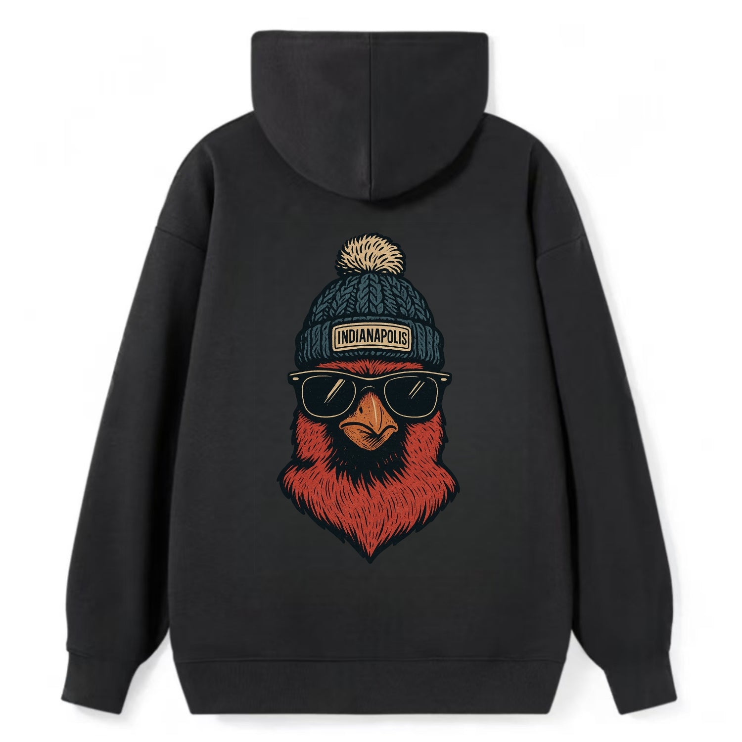 Indiana Cardinal wearing Indianapolis beanie with pom pom and wayfarer - Classic Pullover Hoodie - Black