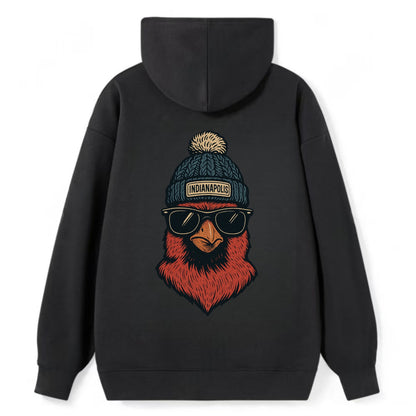 Indiana Cardinal wearing Indianapolis beanie with pom pom and wayfarer - Classic Pullover Hoodie - Black