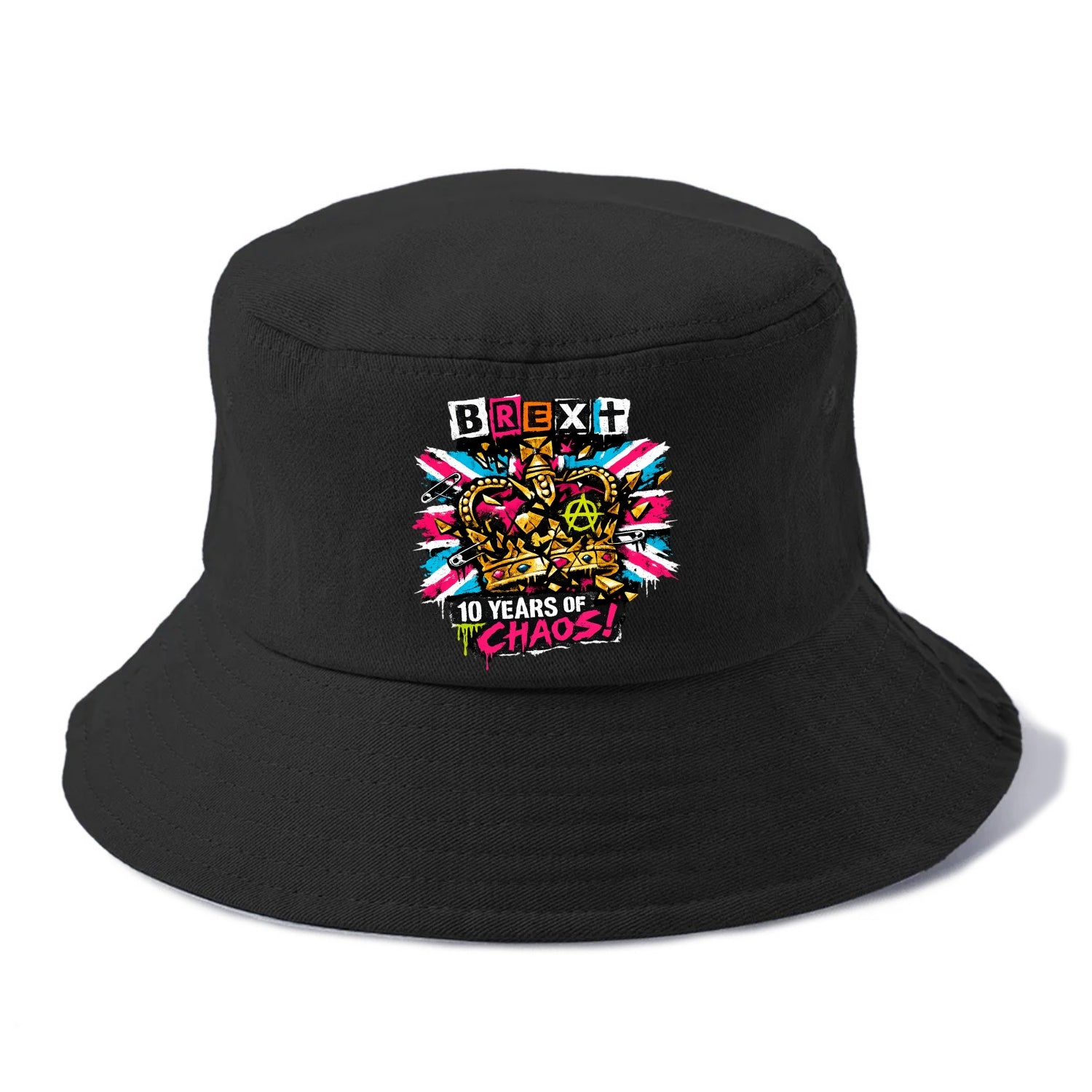 BROKEN CROWN | Shattered British crown | Gold fragments scattered | Power dismantled | - Bucket Hat - Black