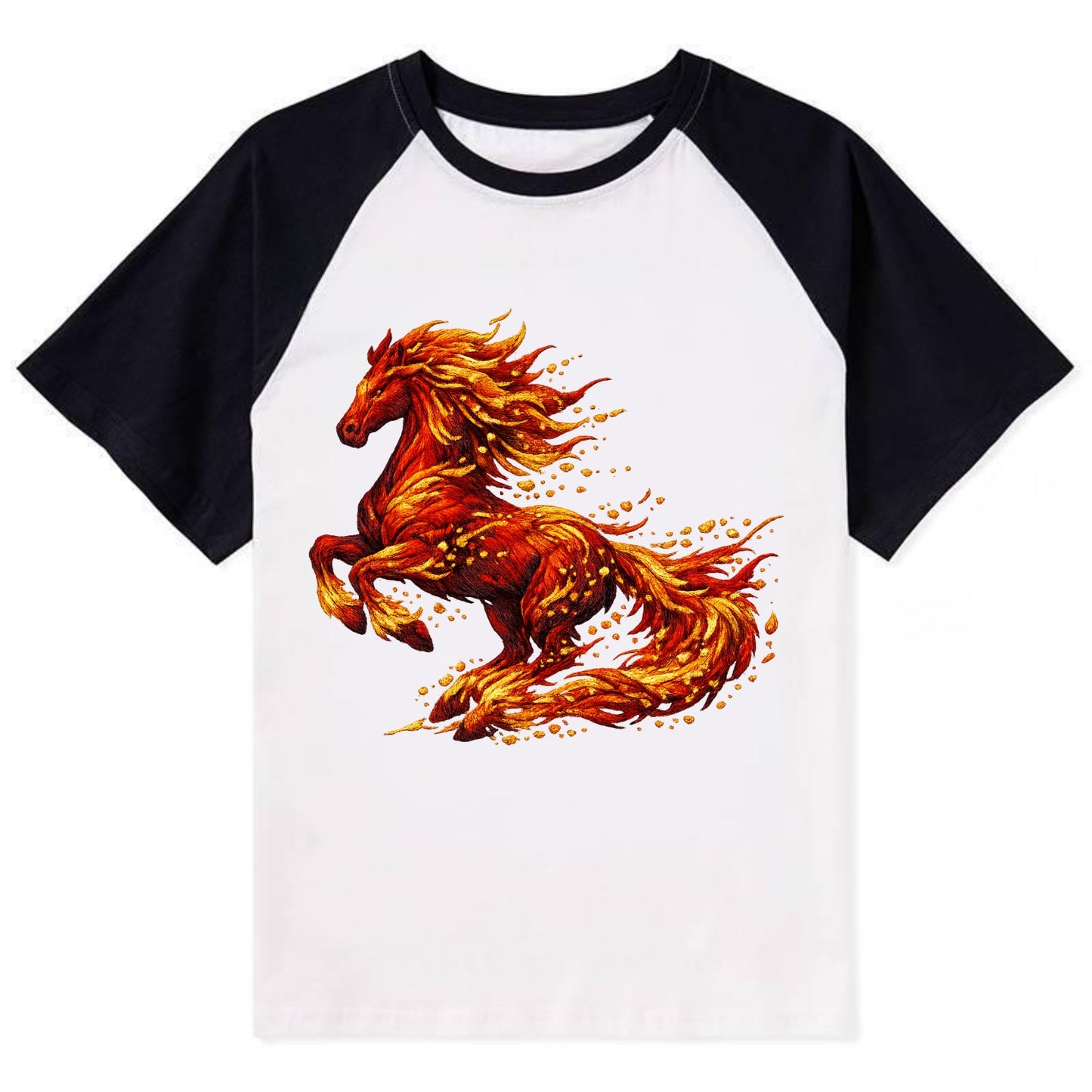 EMBER RISING | Sparks forming into horse shape | Particles of fire | - Contrast Raglan T-shirt - Black