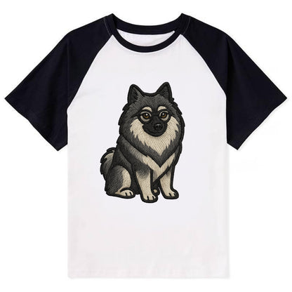 Keeshond - Gray and black spectacles embroidered design - Contrast Raglan T-shirt - Black