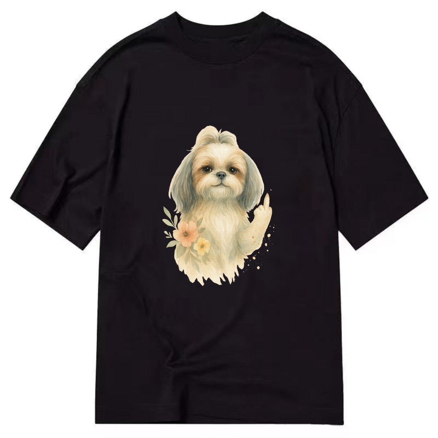 Shih Tzu with long flowing silky hair, tiny paw showing attitude - Classic T-shirt - Black