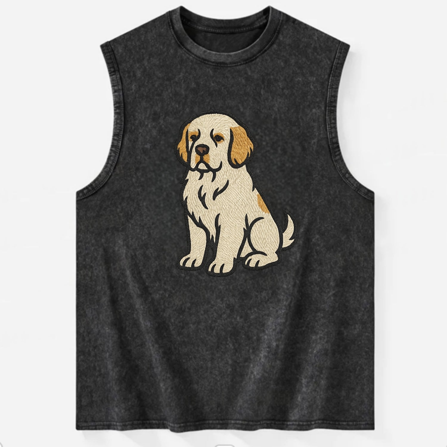 Clumber Spaniel - White with lemon markings embroidered pose - Vintage Washed Tank - Black