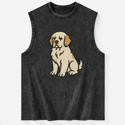 Clumber Spaniel - White with lemon markings embroidered pose - Vintage Washed Tank - Black