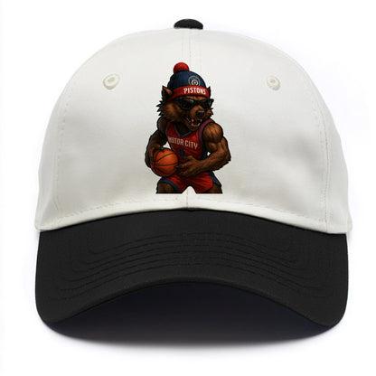 Motor City Wolverine wearing Pistons beanie with gear patch and wayfarer sunglasses - Two Tone Cap - Black