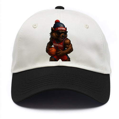Motor City Wolverine wearing Pistons beanie with gear patch and wayfarer sunglasses - Two Tone Cap