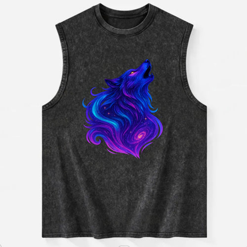 Noble wolf with flowing fur that transforms into aurora borealis streams, - Vintage Washed Tank