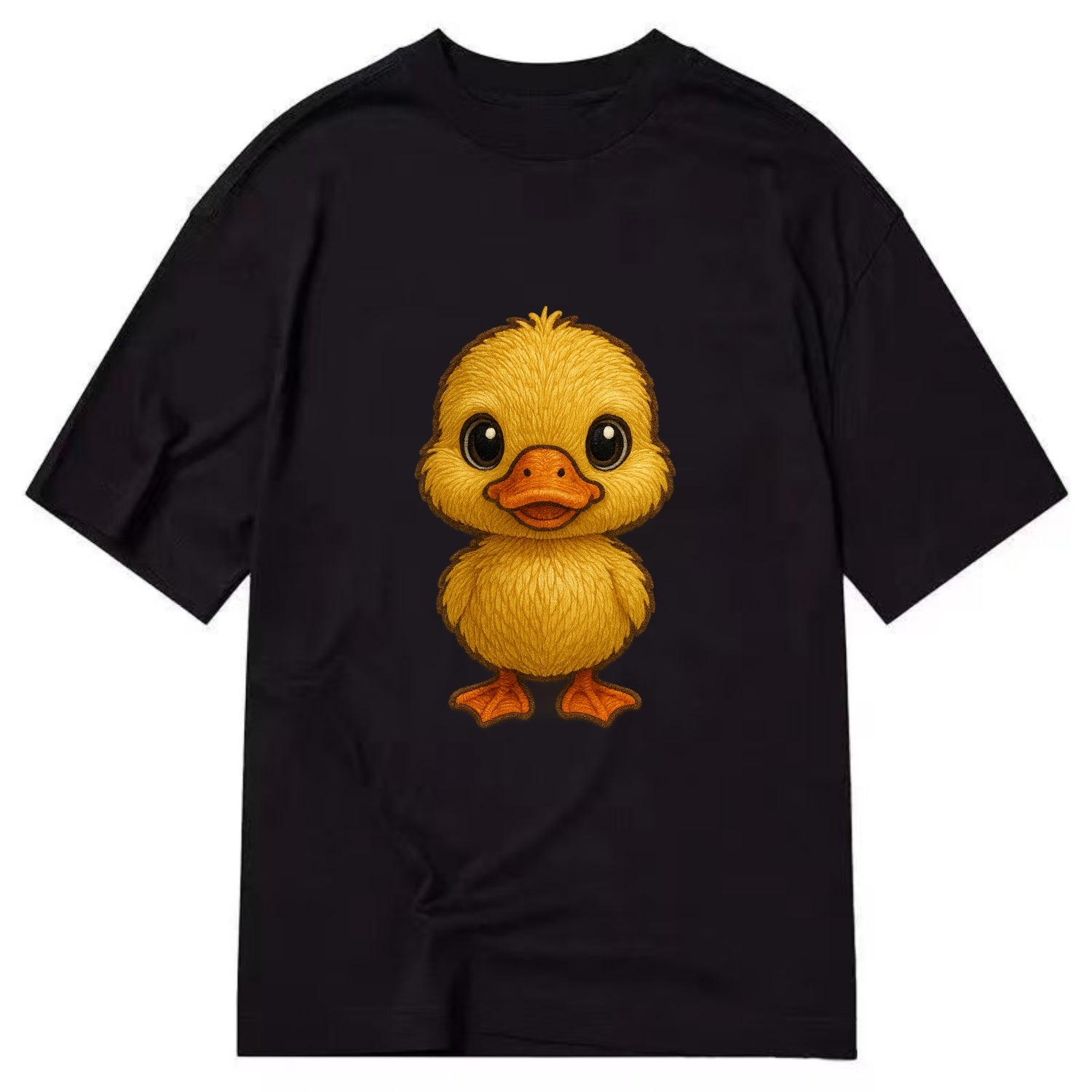 Baby Duck Duckling - yellow fluffy, orange beak, bright eyes, front-facing, quack - Classic T-shirt - Black
