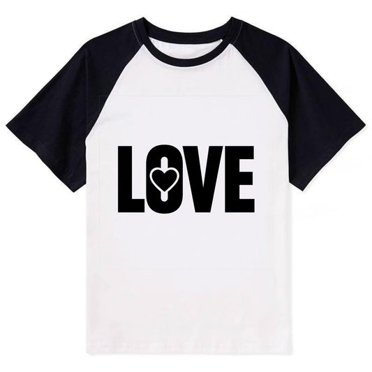 Bold typography design - "LOVE" - universal connection, heart centered - Contrast Raglan T-shirt - Black