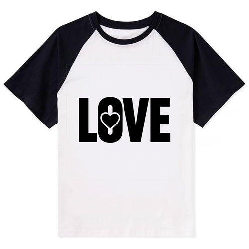 Bold typography design - LOVE - universal connection, heart centered - Contrast Raglan T-shirt