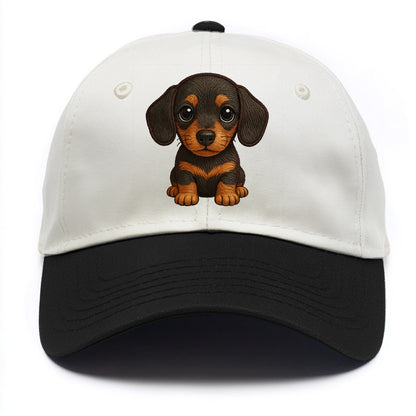 Baby Dachshund Puppy - long body, short legs, floppy ears, curious eyes, - Two Tone Cap - Black