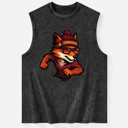 Washington Fox wearing Commanders beanie with Capitol patch and wayfarer - Vintage Washed Tank - Black
