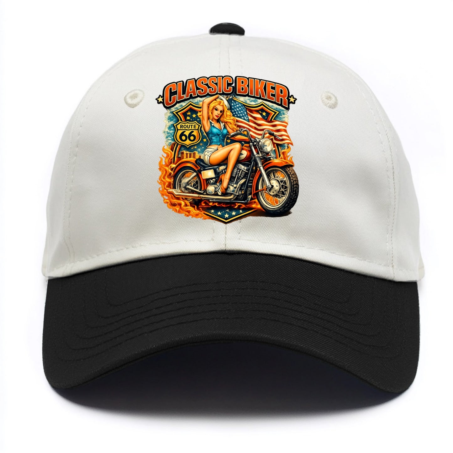 Classic Pinup Biker - Two Tone Cap - Black