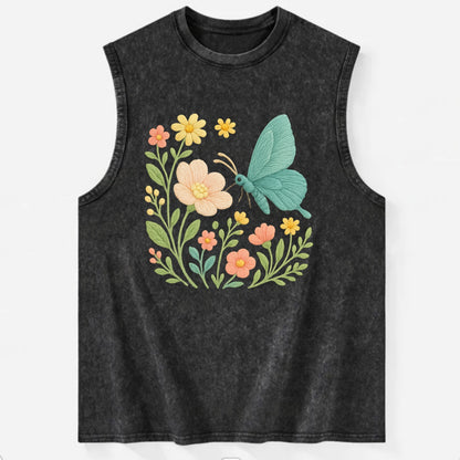 Mint Night Butterfly - Vintage Washed Tank - Black