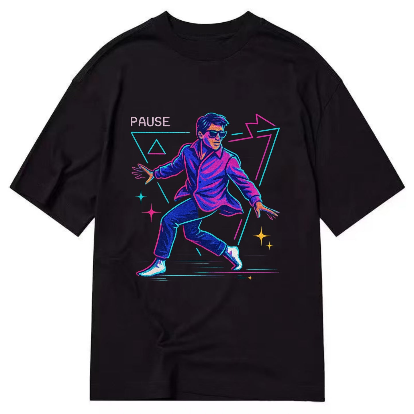 confident figure sliding across polished wooden floor in socks and sunglasses - Classic T-shirt - Black