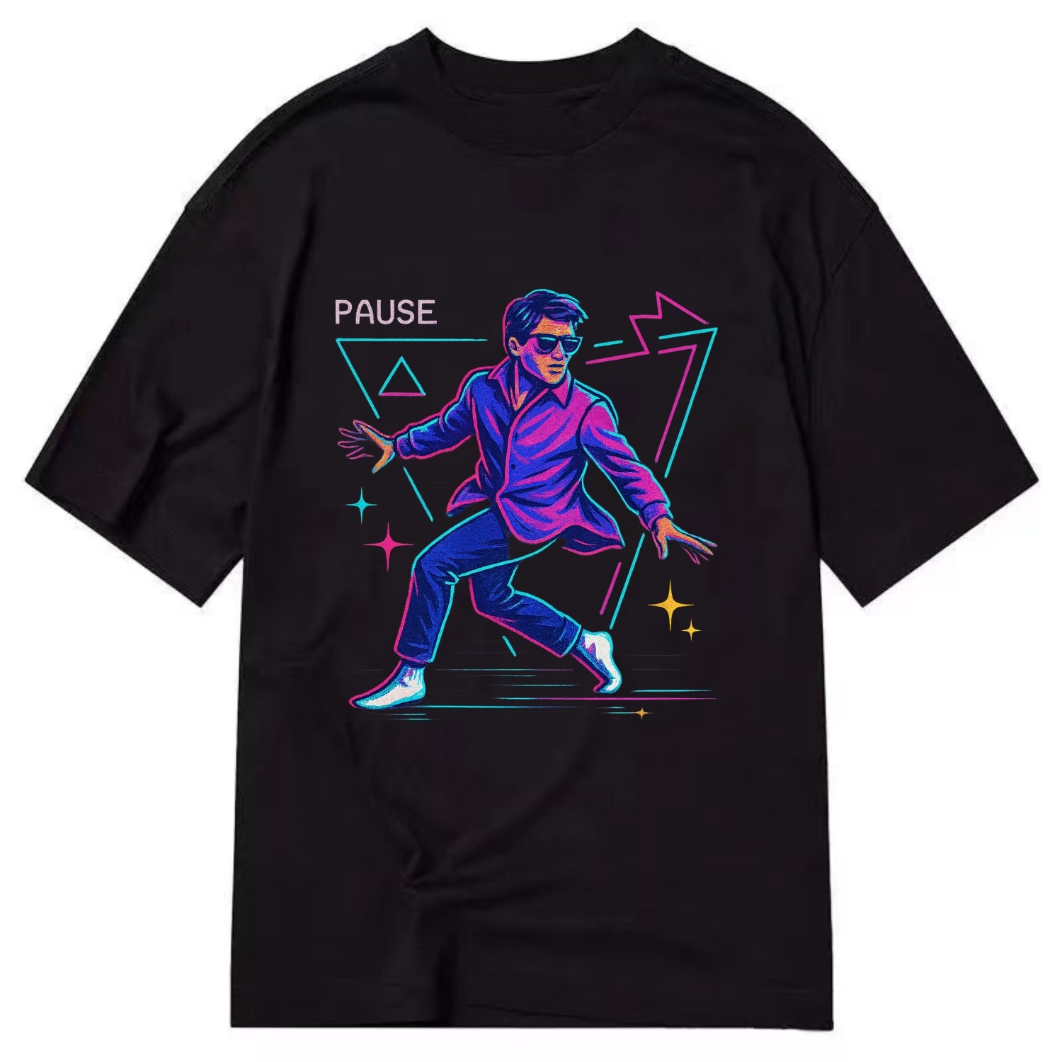 confident figure sliding across polished wooden floor in socks and sunglasses - Classic T-shirt - Black
