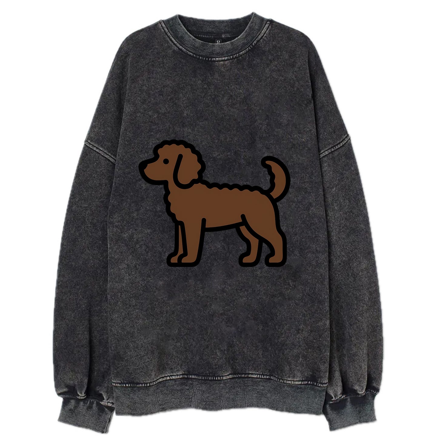 Labradoodle - Chocolate curly flat side profile - Vintage Sweatshirt - Black
