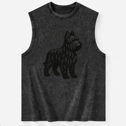 Briard - Black wavy coat embroidered herding pose - Vintage Washed Tank - Black