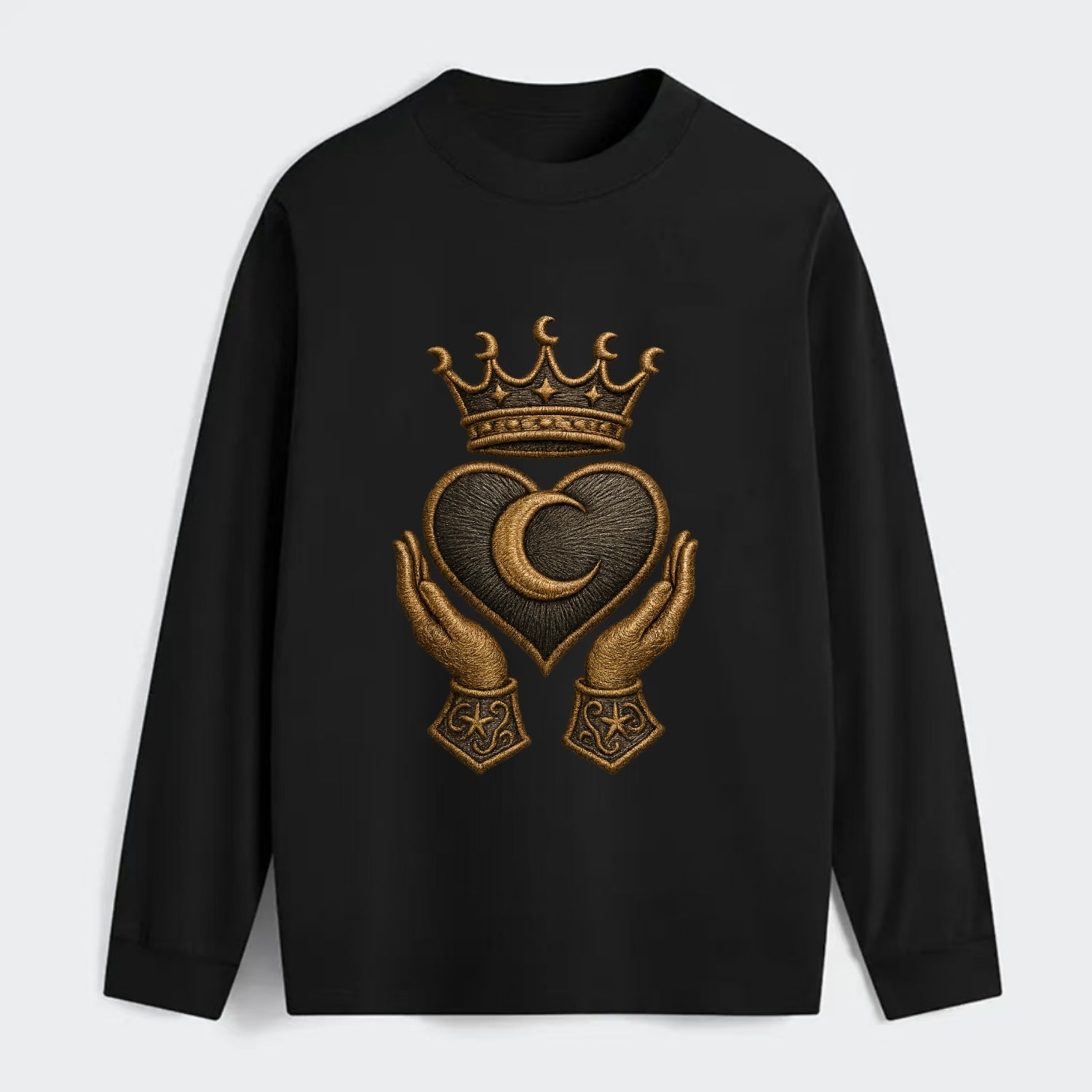 Moonlit crescent crown cradling a hematite heart with stargazer hands - Classic Long Sleeve Shirt - Black