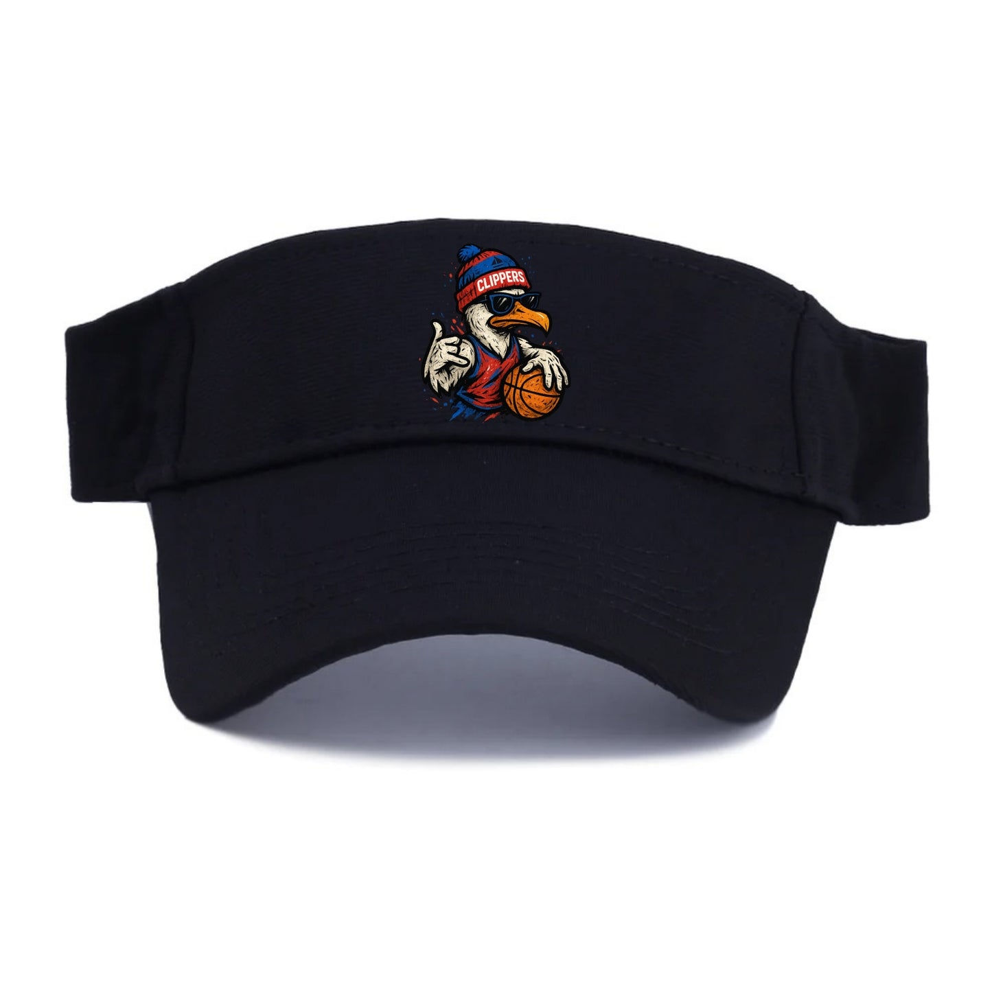 LA Seagull wearing Clippers red white and blue beanie with ship patch and wayfarer - Visor - Black