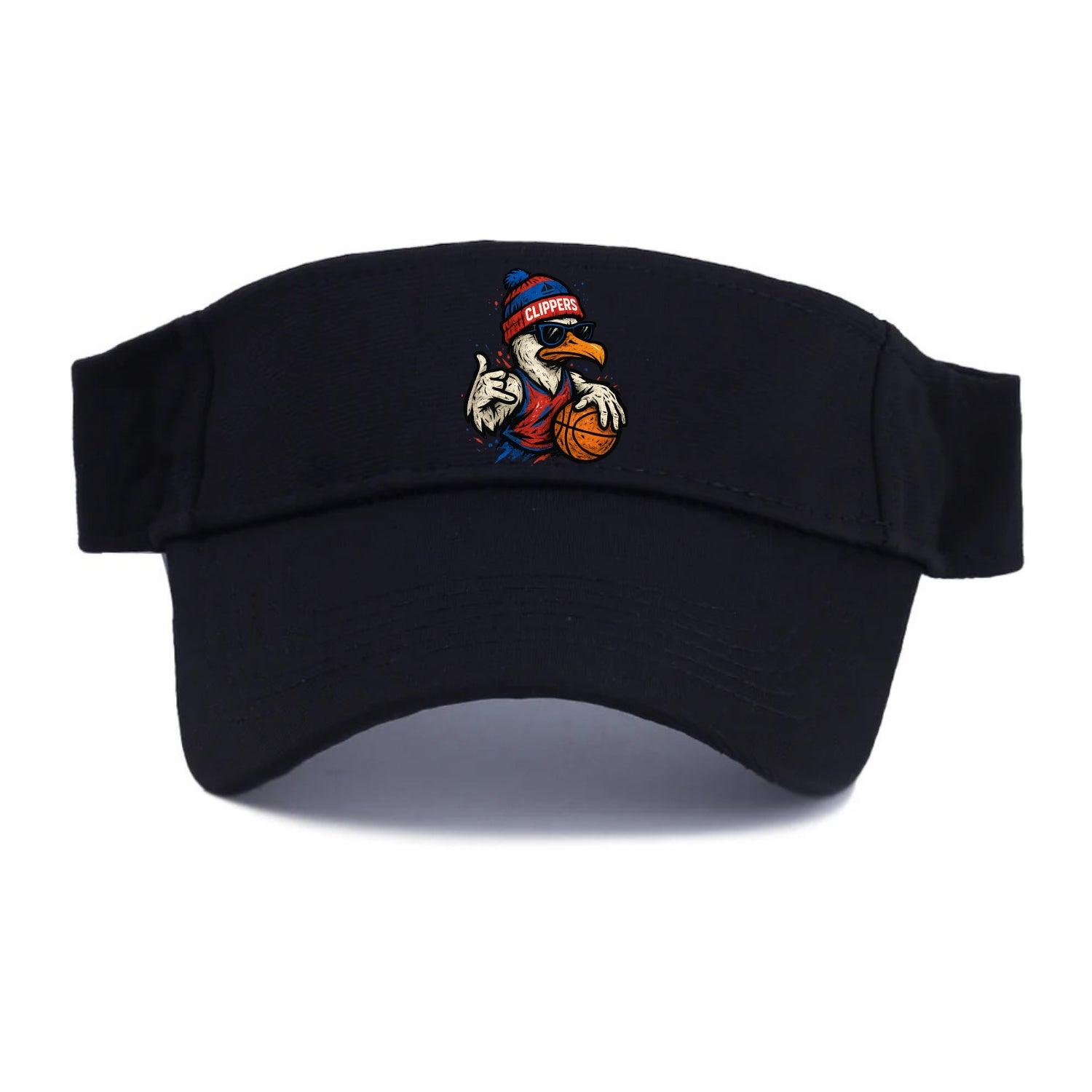 LA Seagull wearing Clippers red white and blue beanie with ship patch and wayfarer - Visor - Black