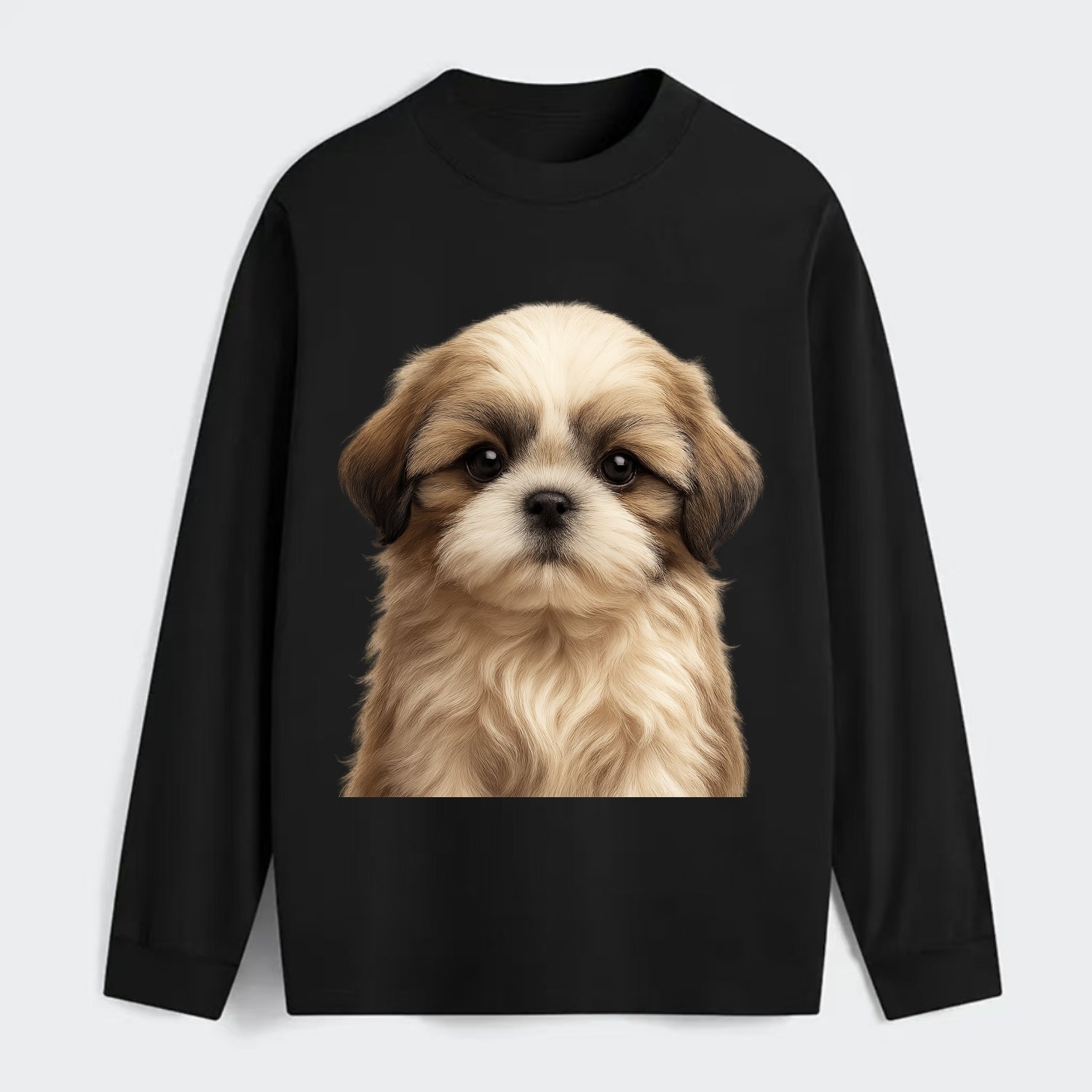 Baby Shih Tzu Puppy - long flowing coat, flat face, big dark eyes, - Classic Long Sleeve Shirt - Black