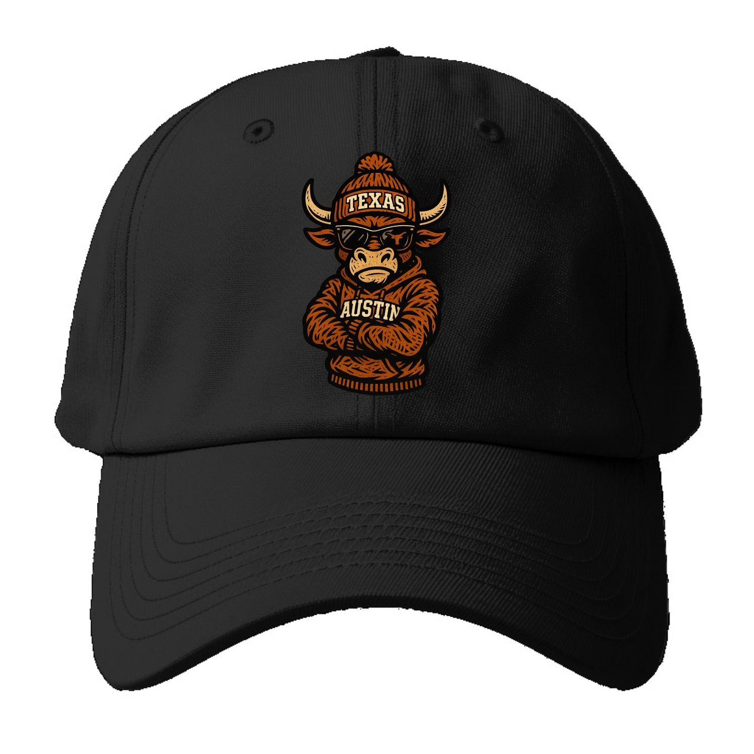 Austin Bevo wearing Texas beanie with longhorn patch - Baseball Cap For Big Heads - Black