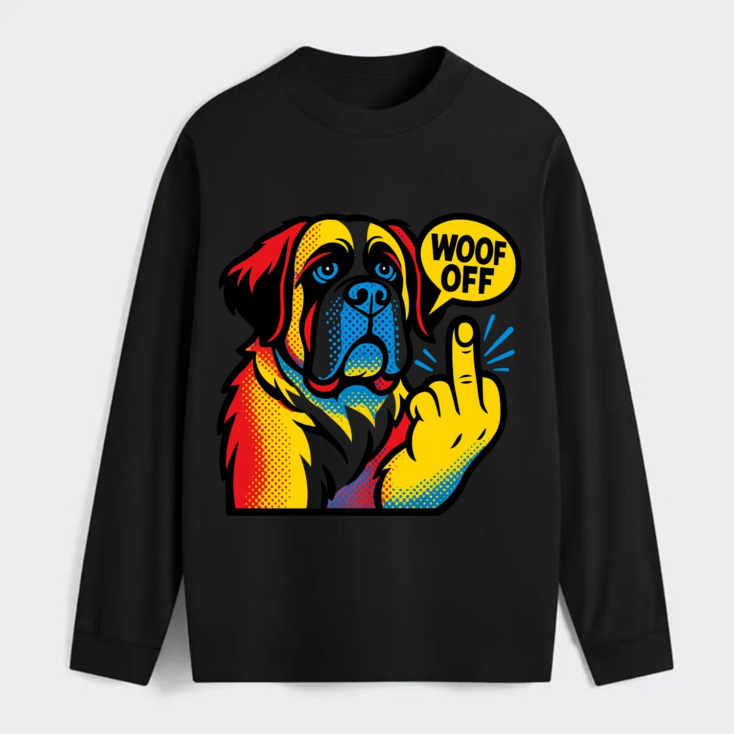Saint Bernard with gentle giant face and droopy jowls, huge paw raised - Classic Long Sleeve Shirt - Black