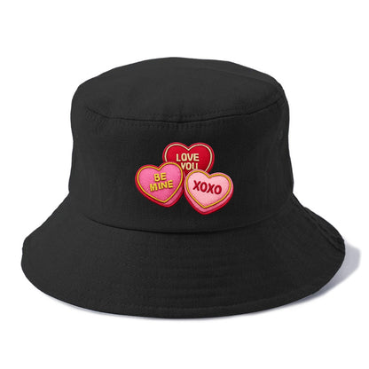 VALENTINES HEARTS - candy hearts in pink and red , love day - Bucket Hat - Black
