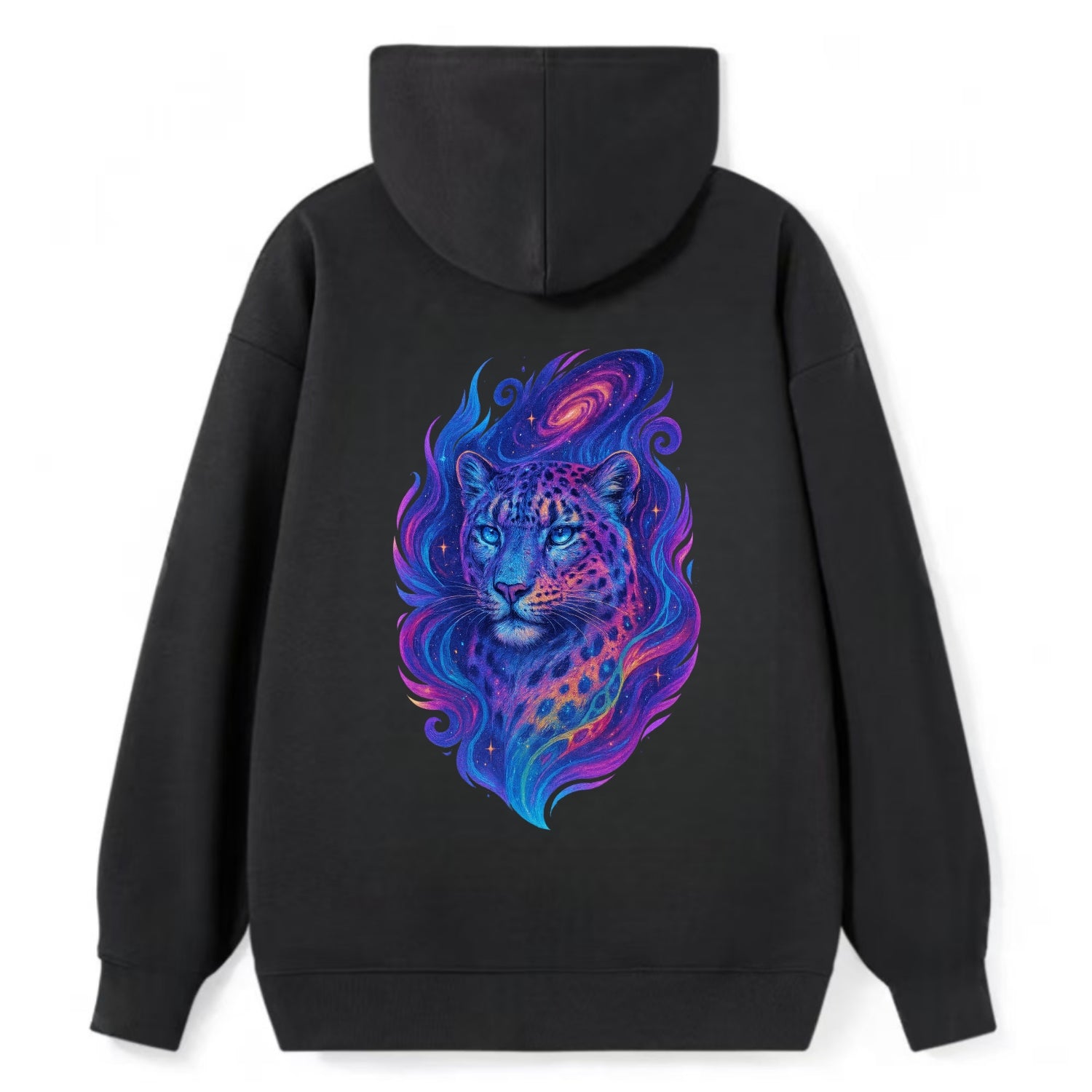 Majestic snow leopard with rainbow gradient spots, crystalline flowing - Classic Pullover Hoodie - Black
