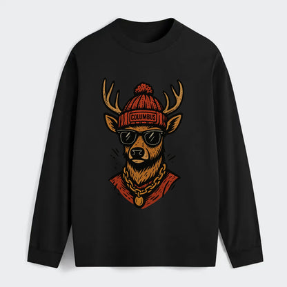 Columbus White-tailed Deer wearing Columbus beanie with pom pom and - Classic Long Sleeve Shirt - Black