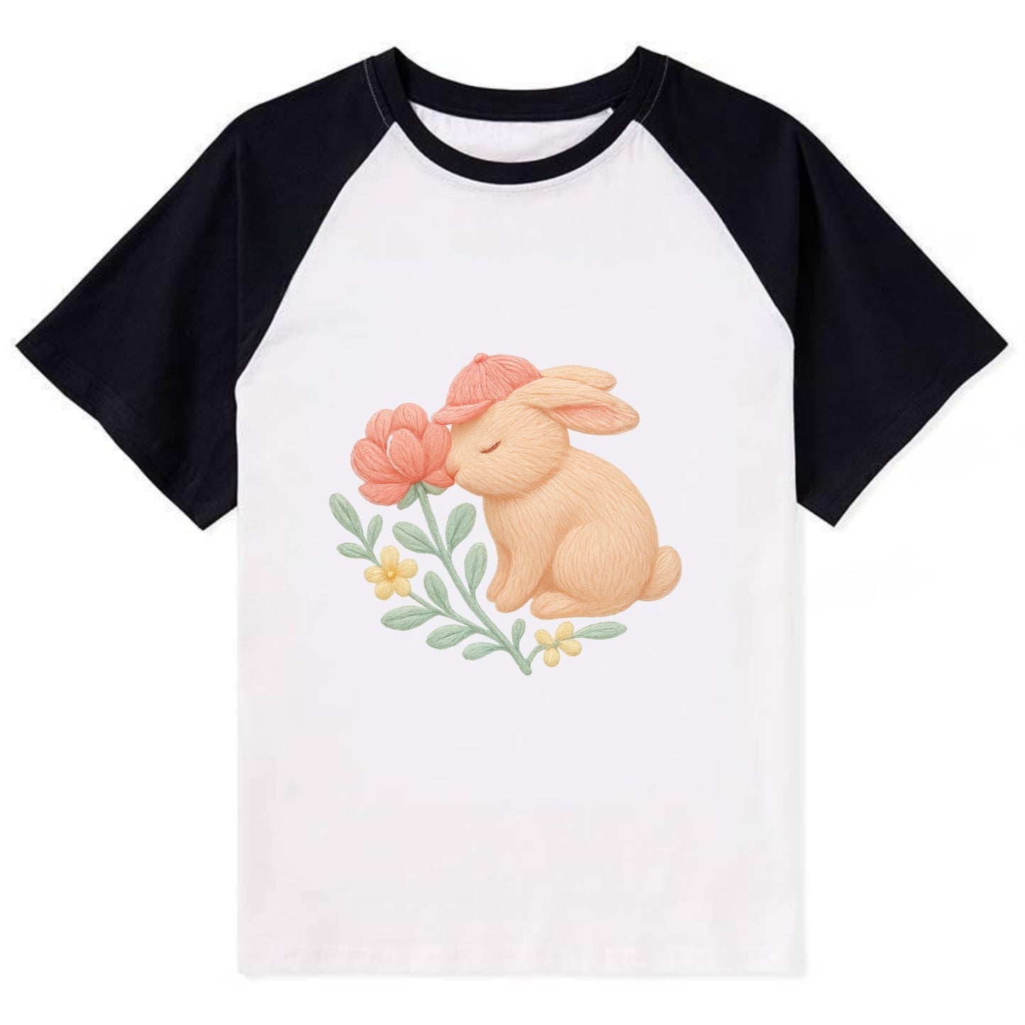 Peach Bunny - Contrast Raglan T-shirt - Black