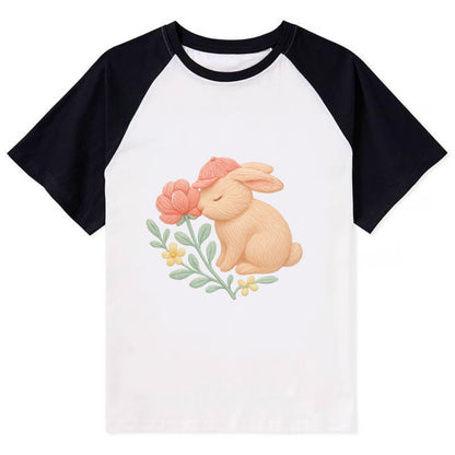 Peach Bunny - Contrast Raglan T-shirt - Black