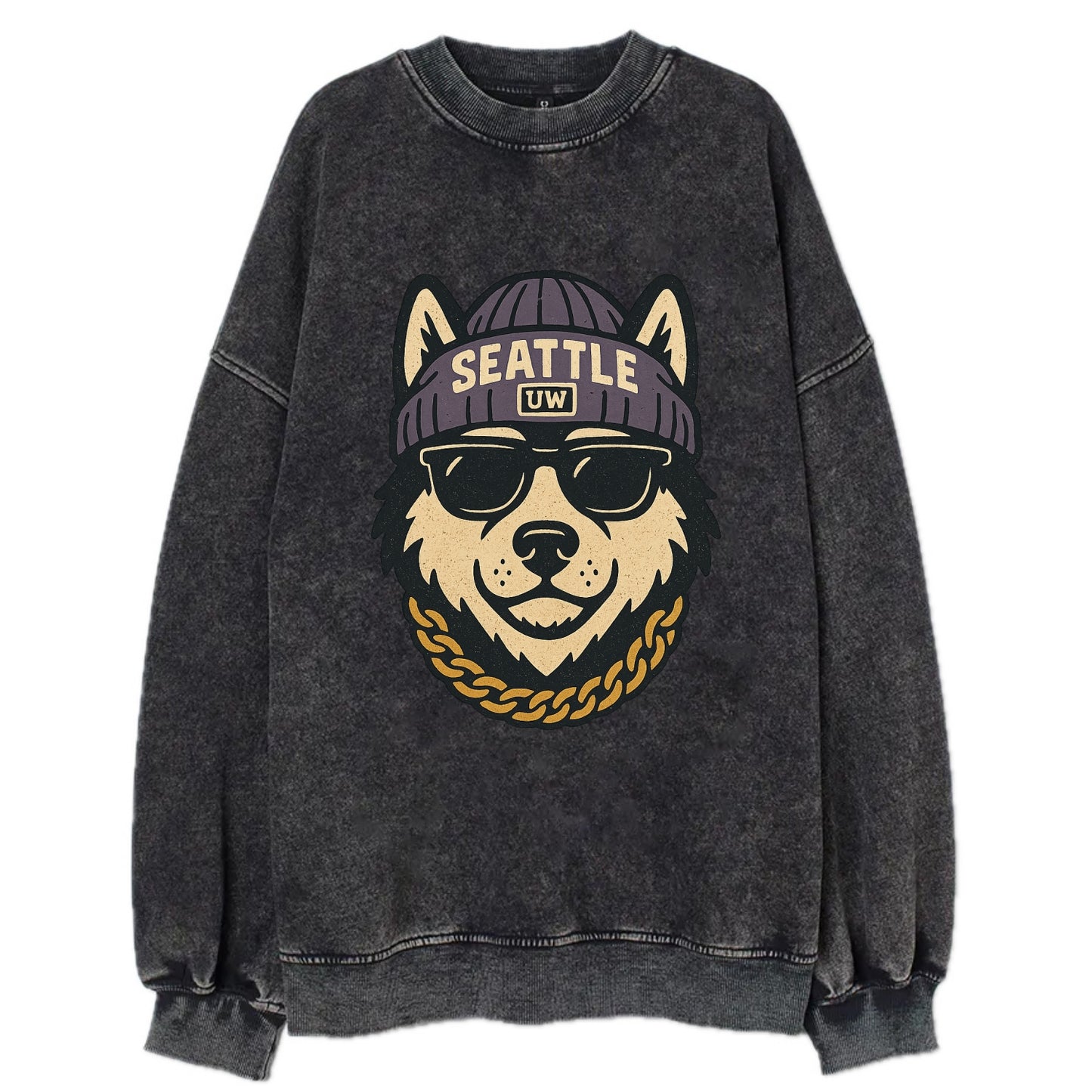 Seattle Husky - Vintage Sweatshirt - Black