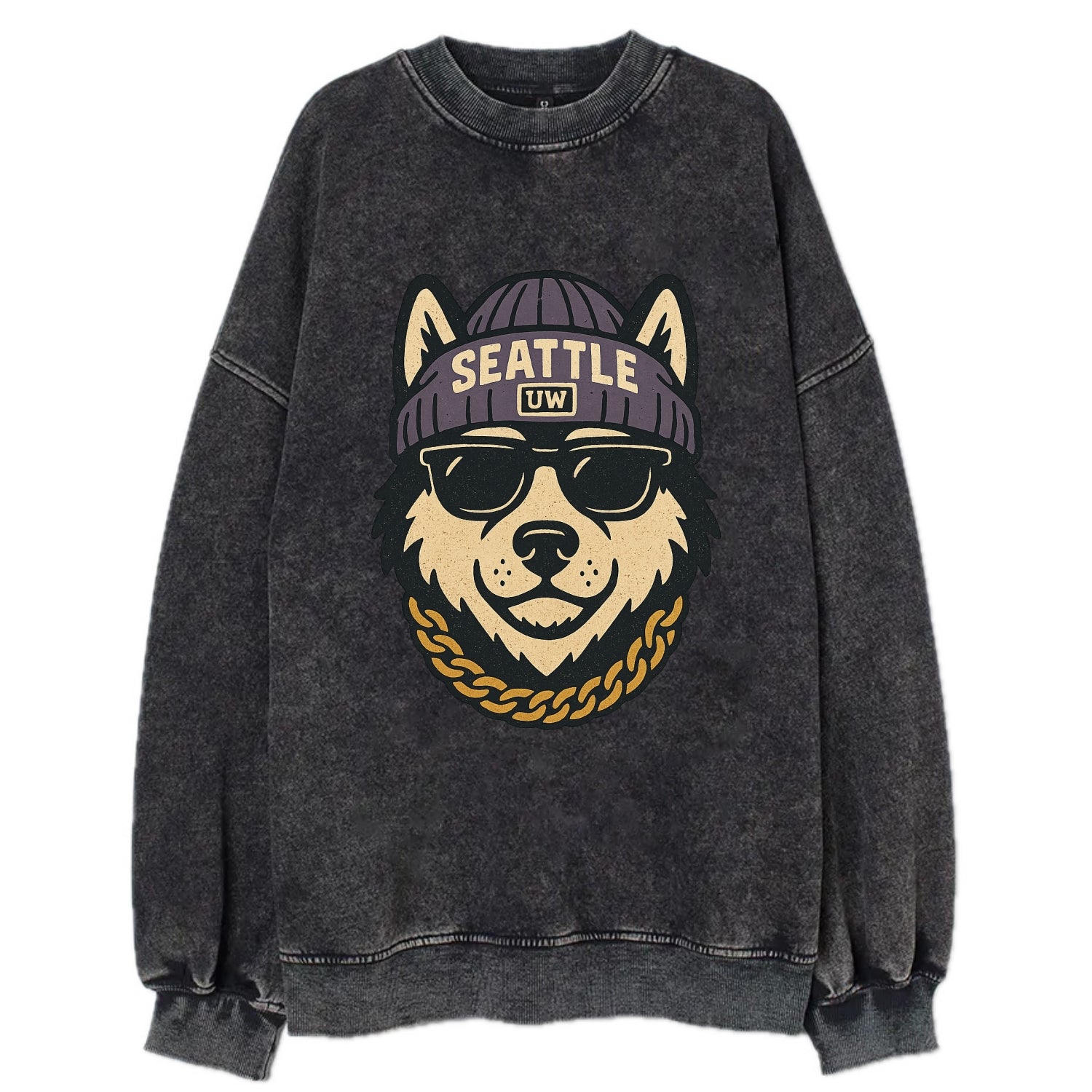 Seattle Husky - Vintage Sweatshirt - Black