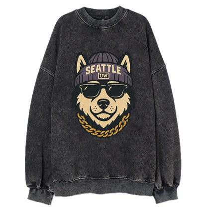 Seattle Husky - Vintage Sweatshirt - Black