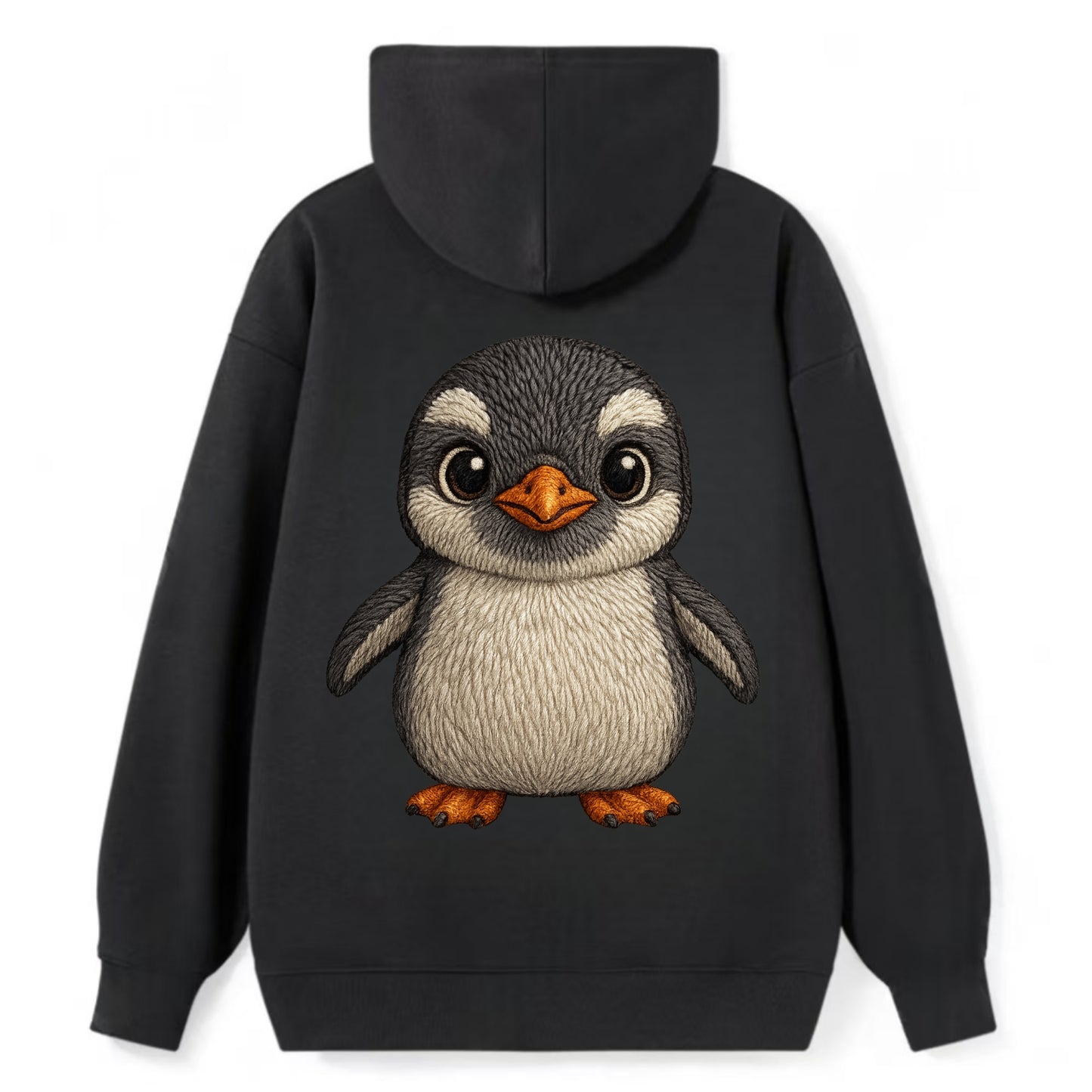 Baby Gentoo Penguin - orange beak, white cap, bright eyes, front-facing, - Classic Pullover Hoodie - Black