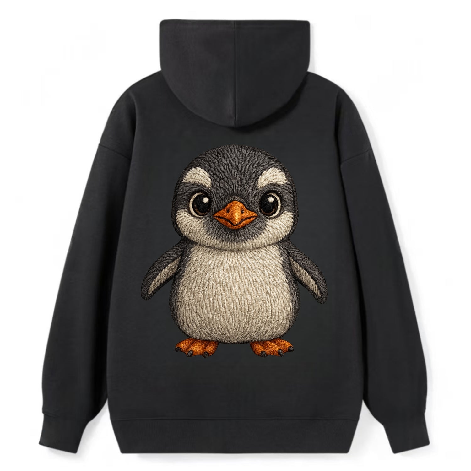 Baby Gentoo Penguin - orange beak, white cap, bright eyes, front-facing, - Classic Pullover Hoodie - Black