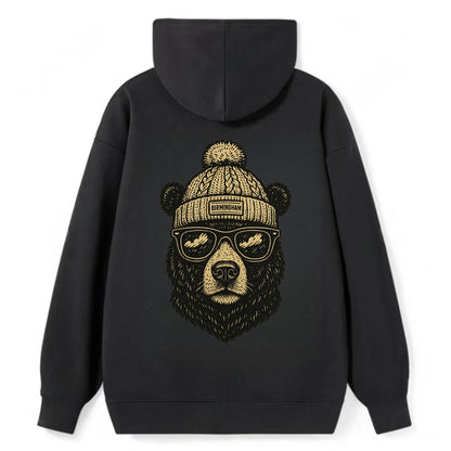 Alabama Black Bear wearing Birmingham beanie with pom pom and wayfarer - Classic Pullover Hoodie - Black