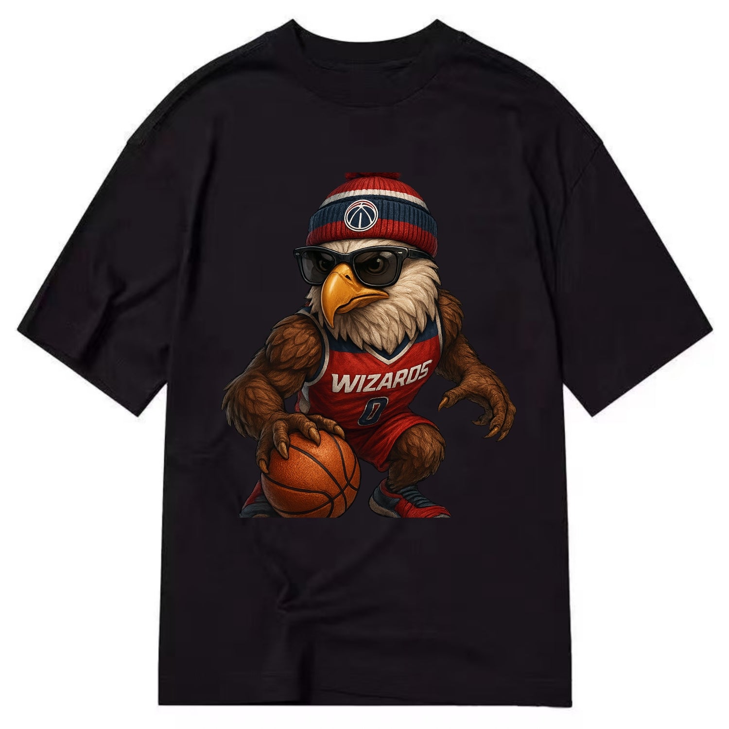 DC Eagle wearing Wizards red white and blue beanie with monument patch and - Classic T-shirt - Black