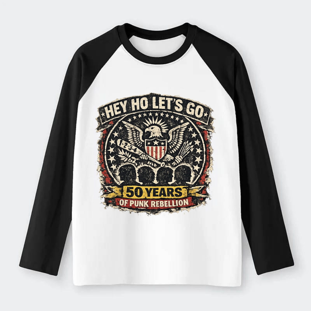 RAMONES LEGACY | Hey Ho Let's Go typography | Presidential seal parody - Raglan Long Sleeve T-Shirt - Black