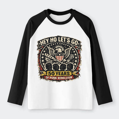 RAMONES LEGACY | Hey Ho Let's Go typography | Presidential seal parody - Raglan Long Sleeve T-Shirt - Black